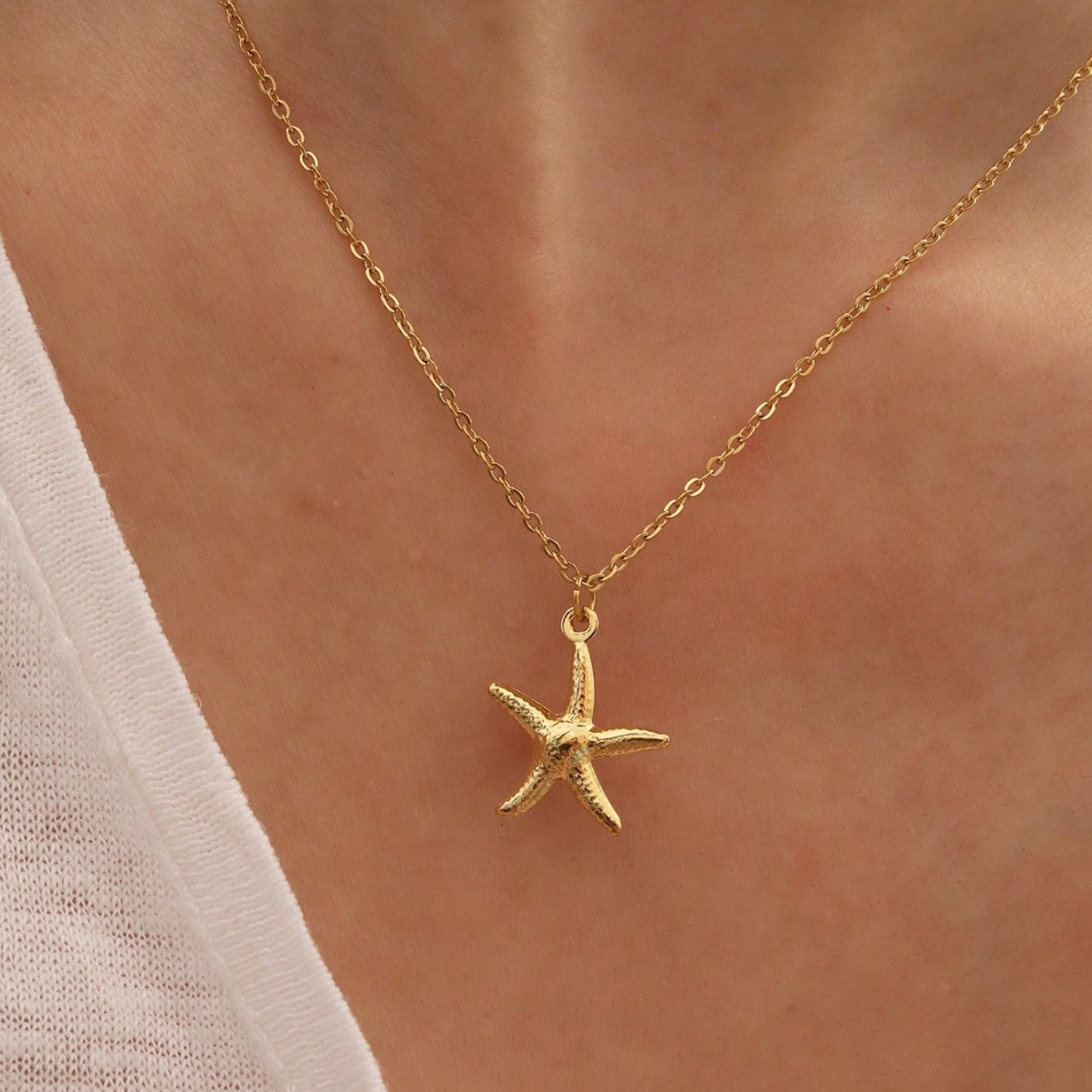 European and American Cross-Border Five-Pointed Starfish Pendant Necklace Ocean Vacation Style Women's Versatile Fashion Niche Item Clavicle Chain