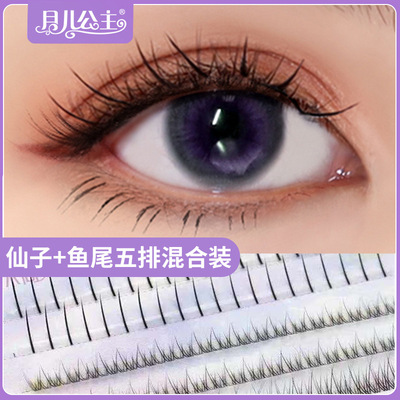 月兒公主魚尾仙子五排假睫毛混合裝仙女毛單簇朵毛自嫁接工廠現貨