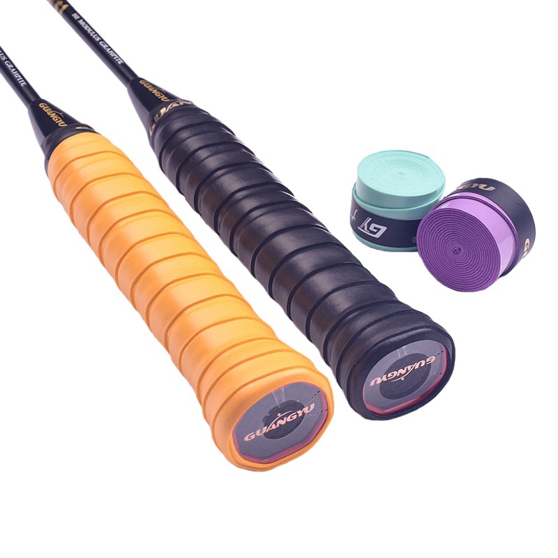 Cinta adhesiva para empuñadura de raqueta de bádminton Guangyu, plana, de PU, elástica, de alta elasticidad, banda de enrollamiento, cinta absorbente de sudor, venta al por mayor.