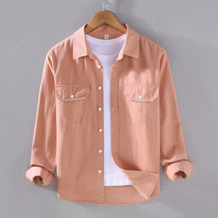 2305 trendy brand American heavy cotton shirt men's spring and autumn twill texture long sleeve shirt workwear pocket shirt