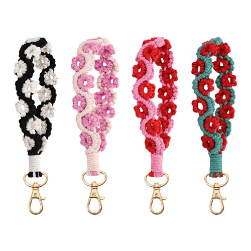 Jamie cross-border flower rose key chain pastoral style intangible cultural heritage hand-woven wrist strap key chain