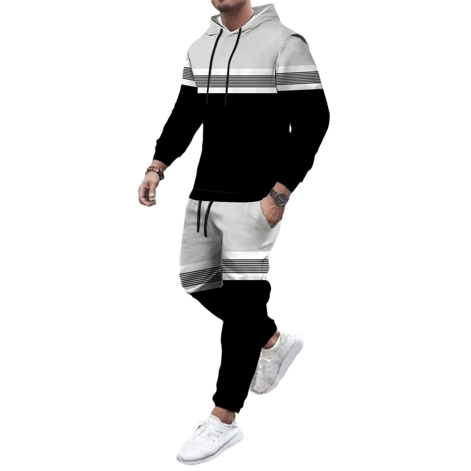 Traje deportivo básico simple de todo fósforo, pantalones de suéter con capucha sueltos y cómodos de otoño para hombres, MC11-ML1