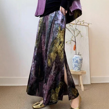 2025秋冬新款复古新中式新中式上衣花色金丝绒半身裙高腰百搭套装