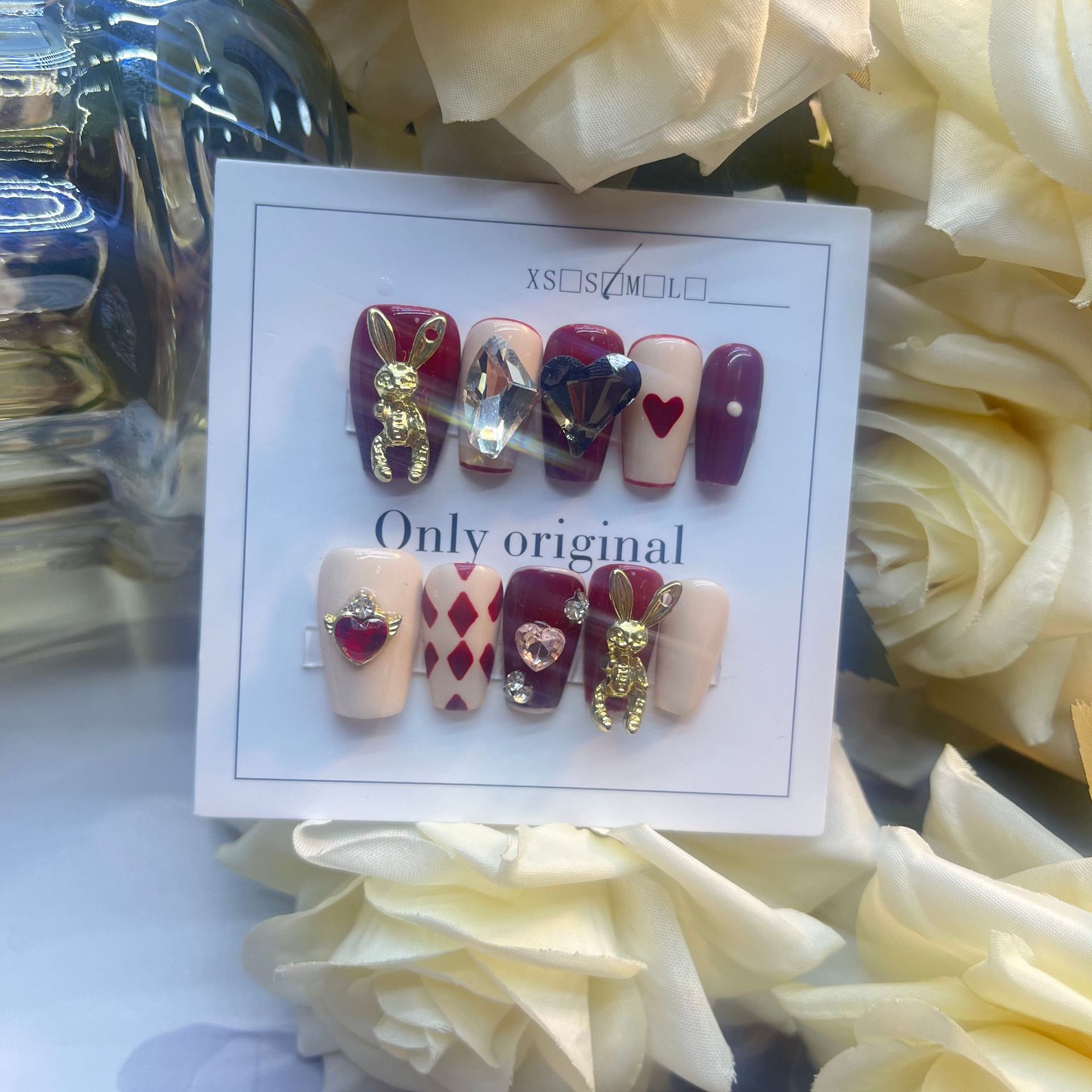 [Original] hecho a mano desgaste de uñas pintado a mano Placa de ajedrez rejilla chica caliente aleación Vitley conejo hecho a mano clavo 219 #