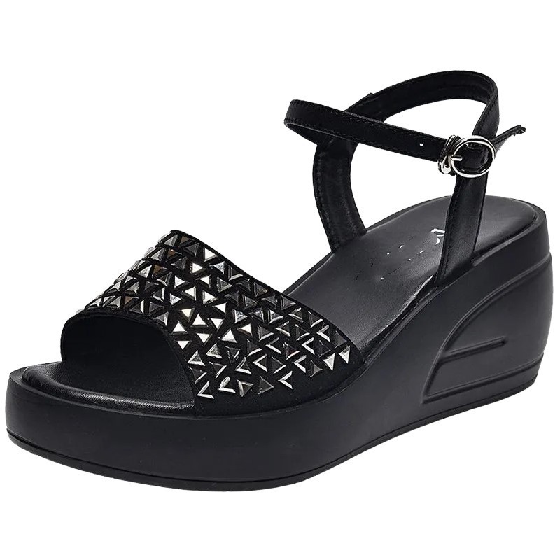 Sandalias de talón de la mujer verano 2026 nuevo muffins de moda universal sandalias de dedos abiertos sandalias de diamante hebilla