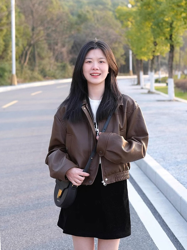 棕色皮衣外套女短款2025新款今年流行高级感小个子美拉德pu皮夹克|undefined