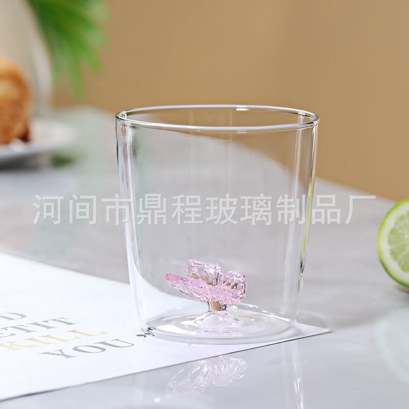 創意新品軽豪華ピンク蝶結びコップisn風立体蝶レディース可愛い厚手ミルクカップ|undefined