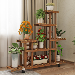 ll Living Room Solid Wood Flower Shelf Multi-layer Indoor Balcony Floor Flower Pot Rack Fleshy Green Rose Decorative Storage Rack