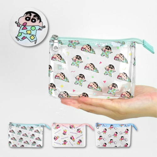 Japanese Crayon Shin-chan cartoon cute pvc transparent waterproof storage bag double layer cosmetic bag coin purse cute