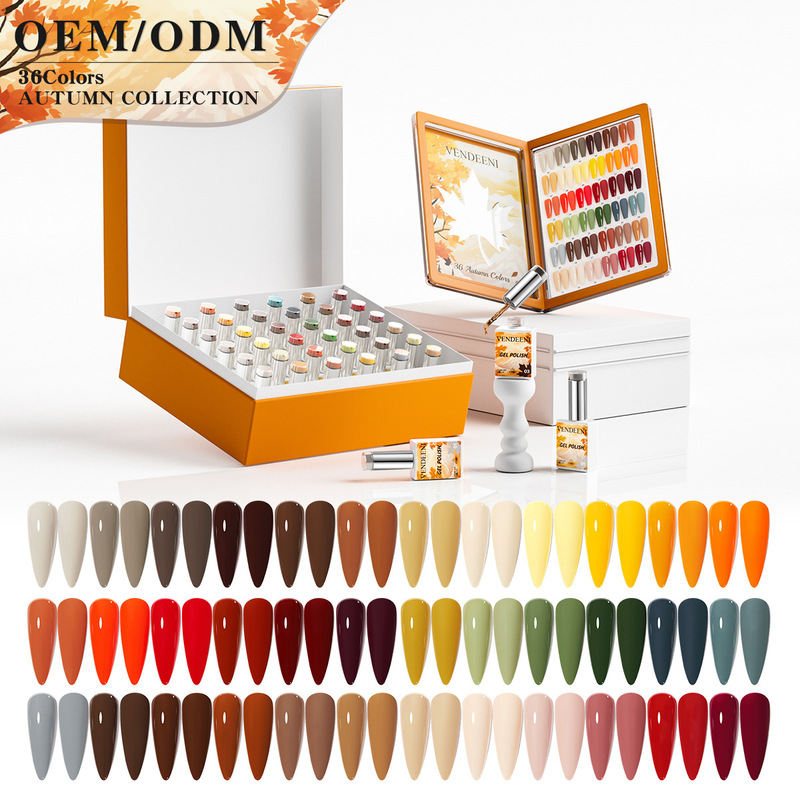 Vendeeni Four Seasons Series 36 Colors Autumn Color Saturated One-Stroke Coloring Leveling Glossy Solid Color Nail Polish Gel