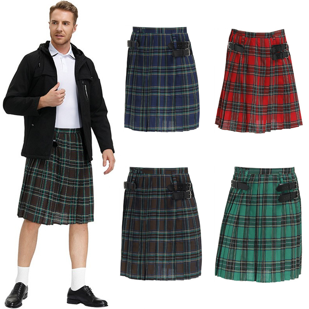 Scottish National Festival Dress Men's Plaid Pleated Skirt Nightclub Bar Work Eccentric Plus Size Cross-Dressing Costume