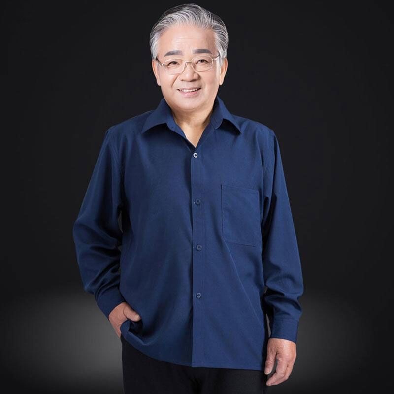 Summer Thin Long-Sleeved Shirt for Men, Middle-Aged and Elderly Casual Shirts, Solid Color Dad Clothes, Elderly Clothing, Men's Ice Silk