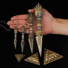 三面普巴金刚降.杵尼泊尔金刚橛黄铜供奉摆件西藏族法器密宗用品