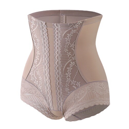 Sexy lace high waist tummy control pants for women ice silk thin style breathable and comfortable body shaping women's briefs silk crotch