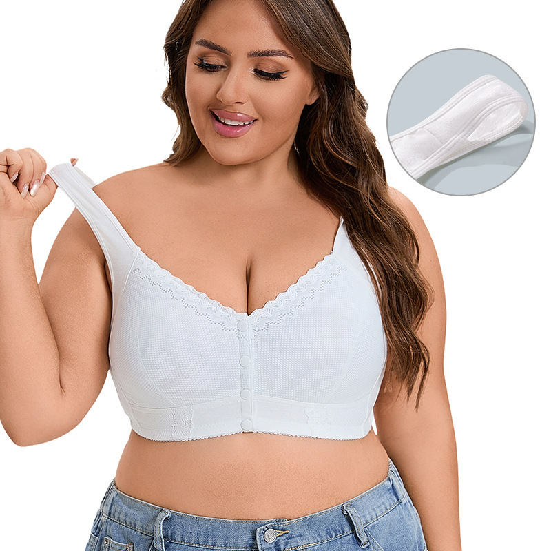 New Soft Cotton Thin Cup Front Buckle Middle-aged Underwear Women's Lace No Steel Ring Vest Super plus size Bra