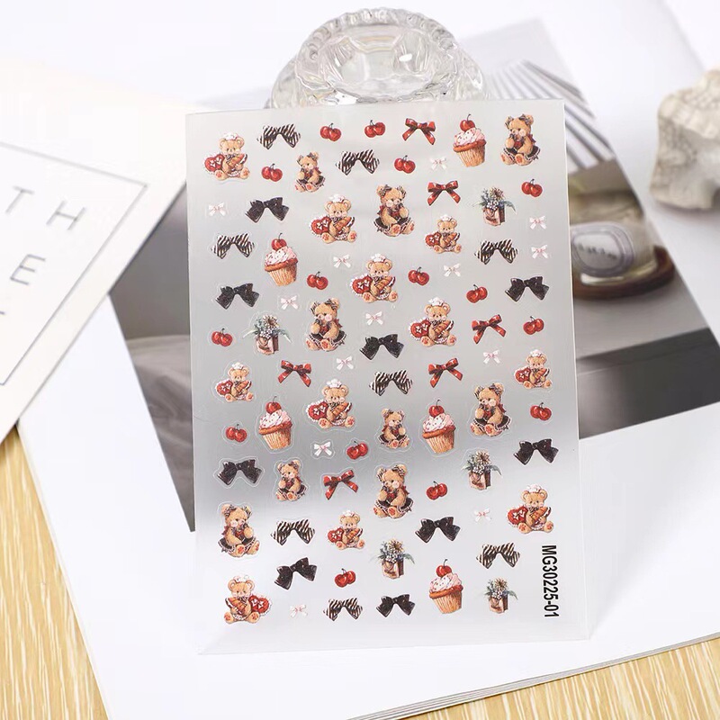 Ready-Made Rose Nail Art with 3D Relief, Original Design, Sweet Fruit Winnie, Oil Painting Texture, Nail Stickers Wholesale