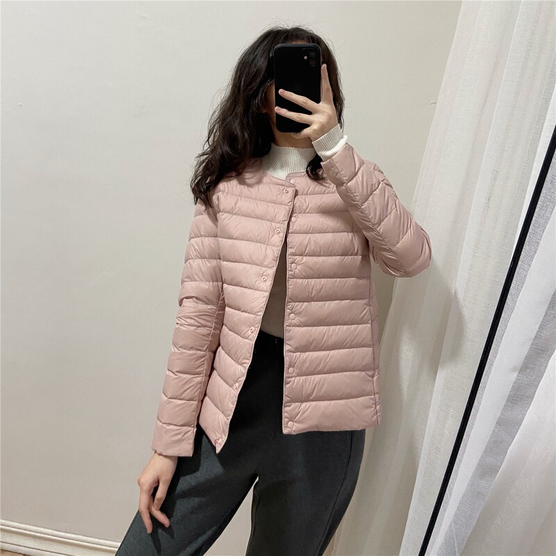 Export Wai Japanese-Style Autumn and Winter Warm Round Neck V-Neck 90% White Duck down Lightweight down Jacket for Women, Can Be Worn as Inner or Outer Layer