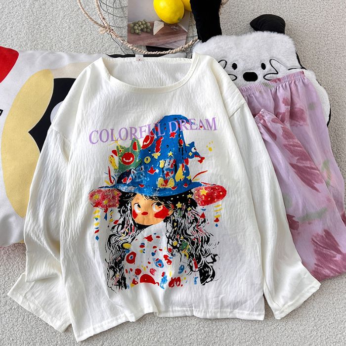 Al por mayor transfronterizo nueva nube de algodón cojín de pecho pijama de primavera y otoño suelto caricatura ropa de casa damas manga larga set