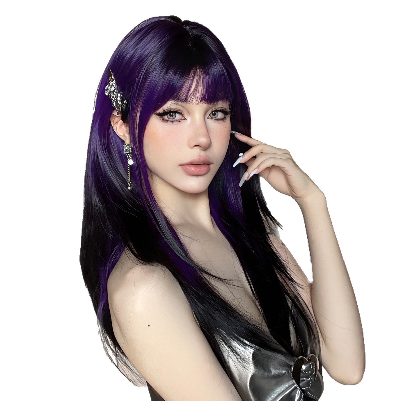 Nuevo flequillo de color degradado, cabello rizado de longitud media de alto nivel, peinado y reducción de la edad, peluca de dopamina de verano, tipo de cabello completo image 6