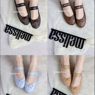 2025 New Spring and Autumn Melissa Women's Shoes Flat Shoes Bow Simple Baotou Square Head Comfortable Ballet Shoes Women