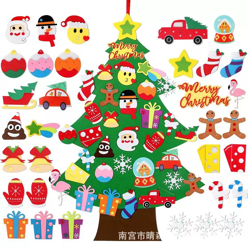 跨境新款圣诞树2022毛毡儿童DIY挂件圣诞节装饰手工
