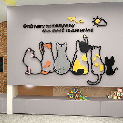 宠物店卡通立体猫咪贴纸儿童卧室沙发背景墙壁3d贴画房间墙面装饰
