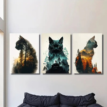 亚马逊装饰画松树氛围猫咪装饰画卡通数码印花芯清新装饰客厅来图
