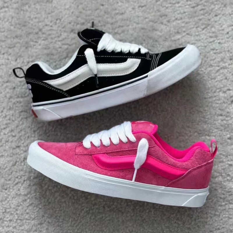 High-Top Vans Knu Skool Sneakers in Dragon Fruit Color, American Retro Trendy Casual Non-Slip Thick-Soled Sneakers