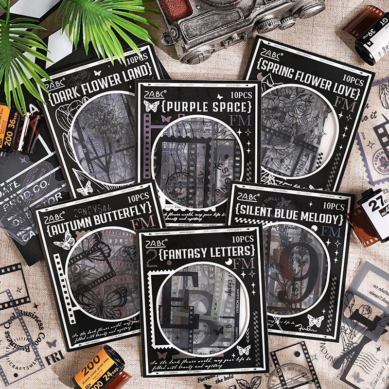 Oscuro elegancia flor Yun niebla superficie impermeable pet pegatinas diy diario pegatinas transfronterizas retro película material de decoración pegatinas