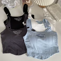 Новый интернет-знаменитость Pure Letter Sling Beauty Back Vest Цельный фиксированный жилет с запахом для чашки на груди Верхняя одежда База Короткий Топ
