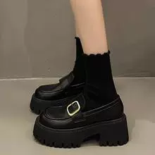 Французские универсальные лоферы без шнуровки на толстой подошве для женщин, новые летние маленькие кожаные туфли в британском стиле с круглым носком и толстым каблуком в стиле ретро для женщин