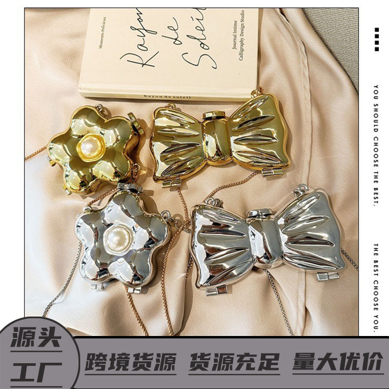 2025 nueva bolsa de cena transfronteriza bolsa de acrílico bolsa de flores de perla brillante bolsa de arco mini bolsa de lápiz labial