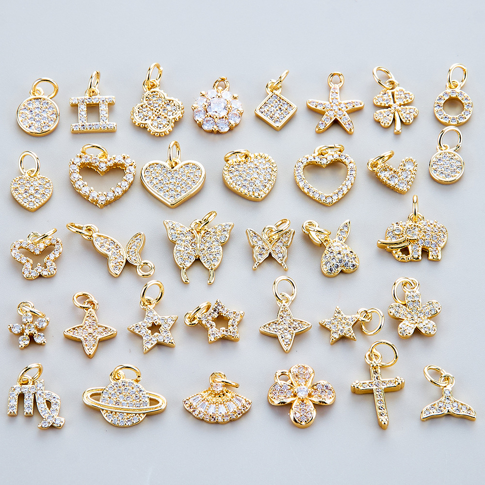 黄铜强保色镶钻diy迷你小挂件小吊坠爱心蝴蝶手串手链diy饰品配件