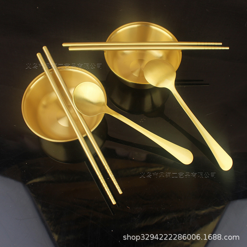 Brass Bowl Chopsticks Spoon Three-piece Set Portable Household Commercial Gift Chinese Tableware Set Gift Combination Chopsticks Spoon