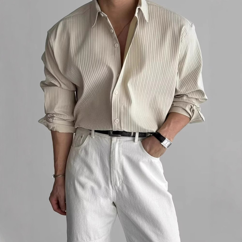 British Lapel Pit Texture Long-sleeved Shirt Men's Casual Business Shirt Draped Light Mature Style All-match Top British Lapel Pit Texture Long-sleeved Shirt Men's Casual Business Shirt Draped Light Mature Style All-match Top