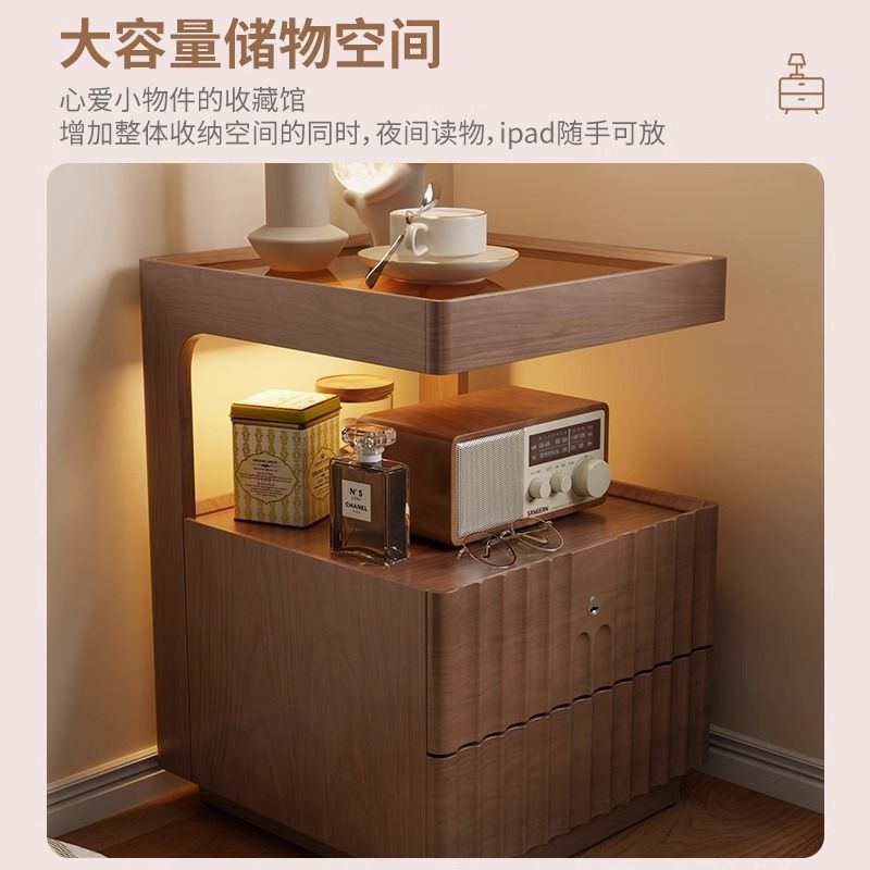 無垢材のベッドサイドキャビネット、シンプルでモダンな家庭用寝室、ロック可能な収納キャビネット、小さなベッドサイド収納ラック、シンプルな収納キャビネット|undefined
