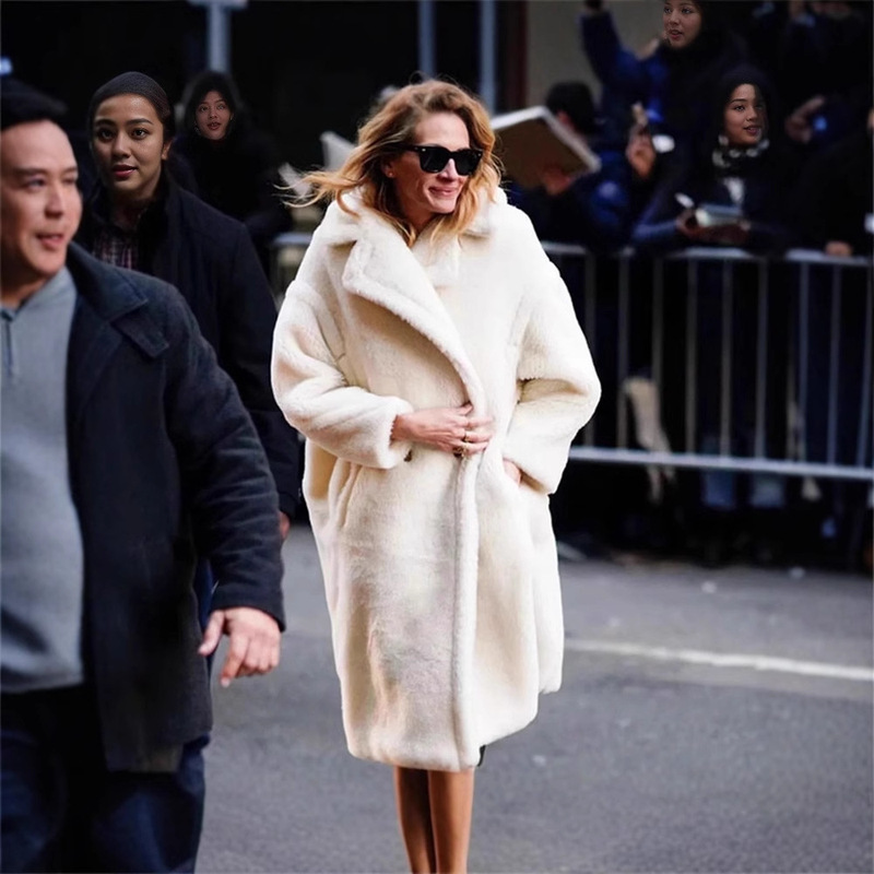 Autumn and Winter New Amazon European and American Cross-Border Women's Clothing Wholesale Artificial Teddy Velvet Long-Sleeved Thickened Warm Long Coat