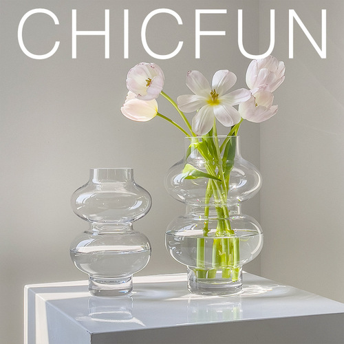 Nordic ins style creative transparent glass vase decoration living room flower arrangement high-end internet celebrity hydroponic flowers dried flowers