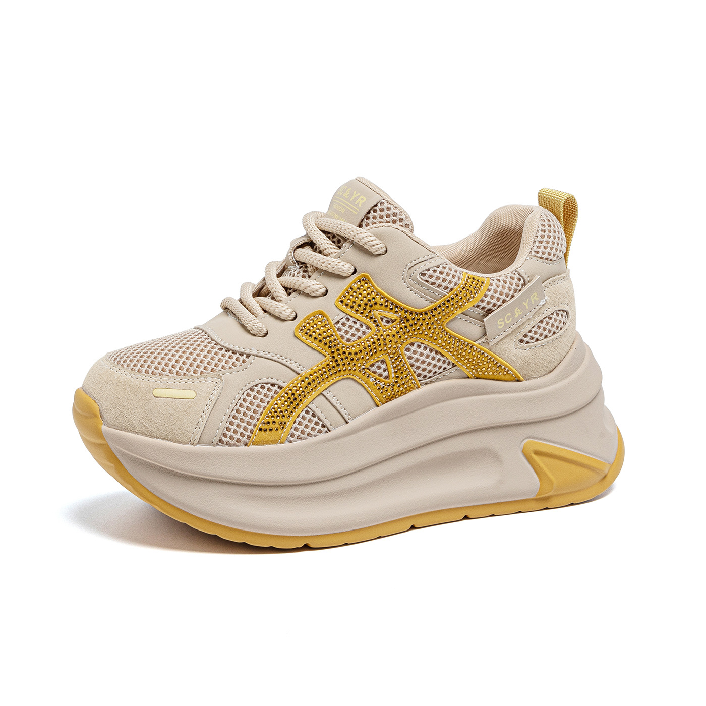 Giày sneaker nữ đế dày lưới mesh thoáng khí mẫu mới thu 2026 — M2916-1 da đỏ, M2916 lưới màu be, M2916-1 da màu vàng, M2916 lưới đỏ