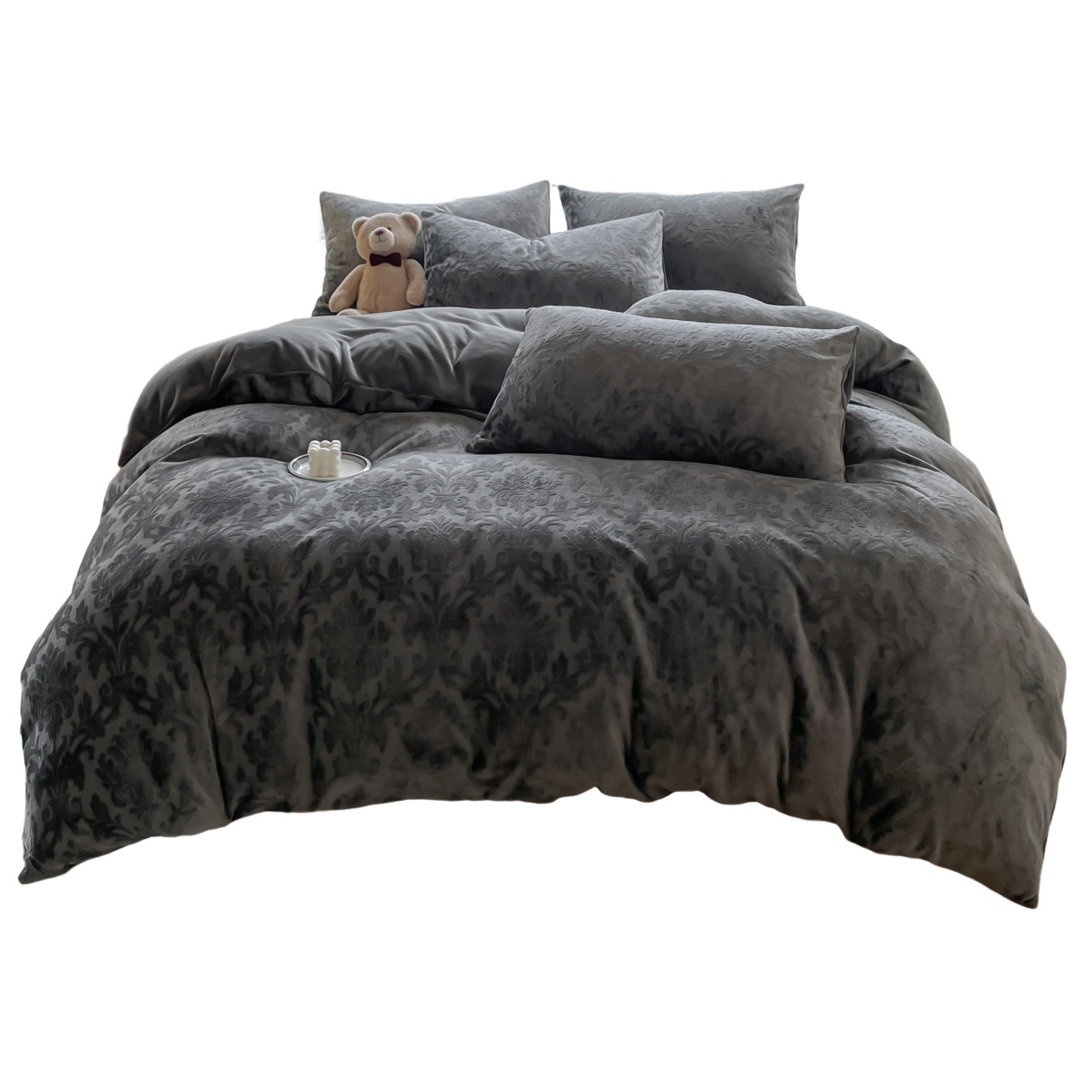 Otoño y invierno tallado leche de seda cama de cuatro piezas con sábanas de lana de coral cubierta de cama de tres piezas 4