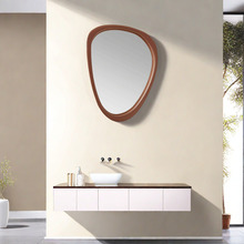 不规则镜子木质不对称异形镜洗手台镜子墙面装饰镜浴室镜简约现代