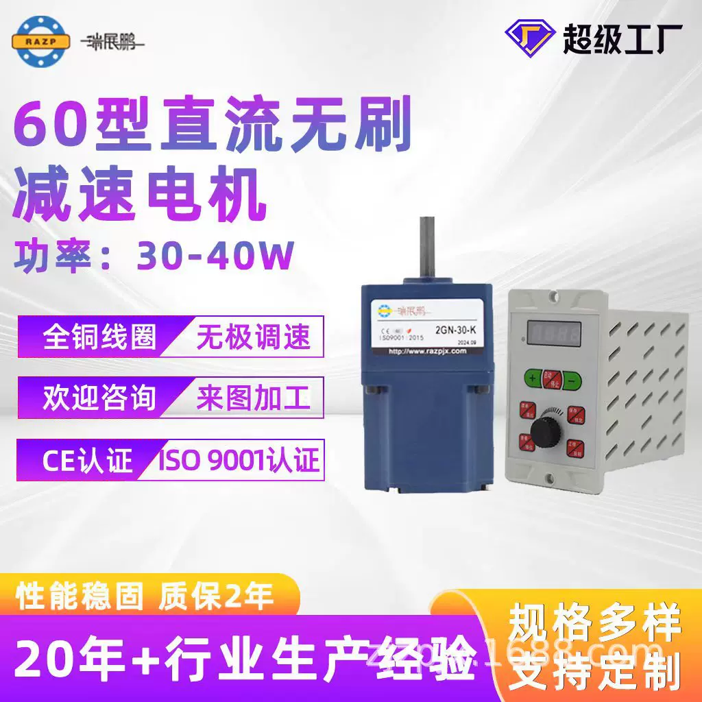 瑞展鹏60型微型永磁直流无刷无霍尔调速减速电机220V可调变速马达