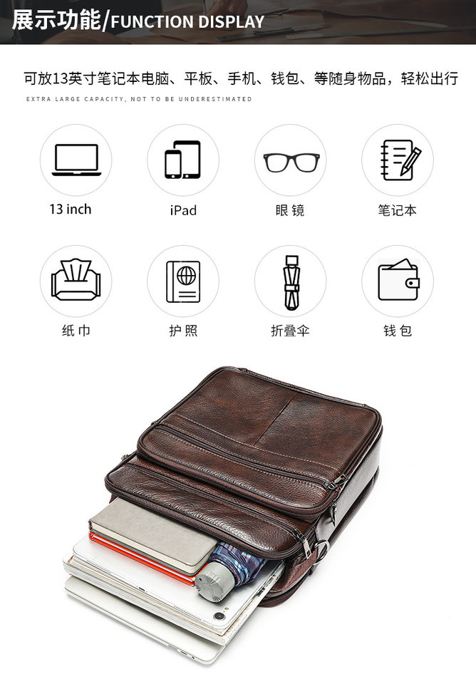 Túi đeo chéo nam da bò thật lớp đầu cao cấp, túi mềm xách tay dung tích lớn, đựng vừa iPad 13 inch — Màu cà phê (Kiểu nhỏ), Màu nâu (Kiểu nhỏ), Màu đen (Kiểu nhỏ), Cà phê (loại lớn) chi tiết 14