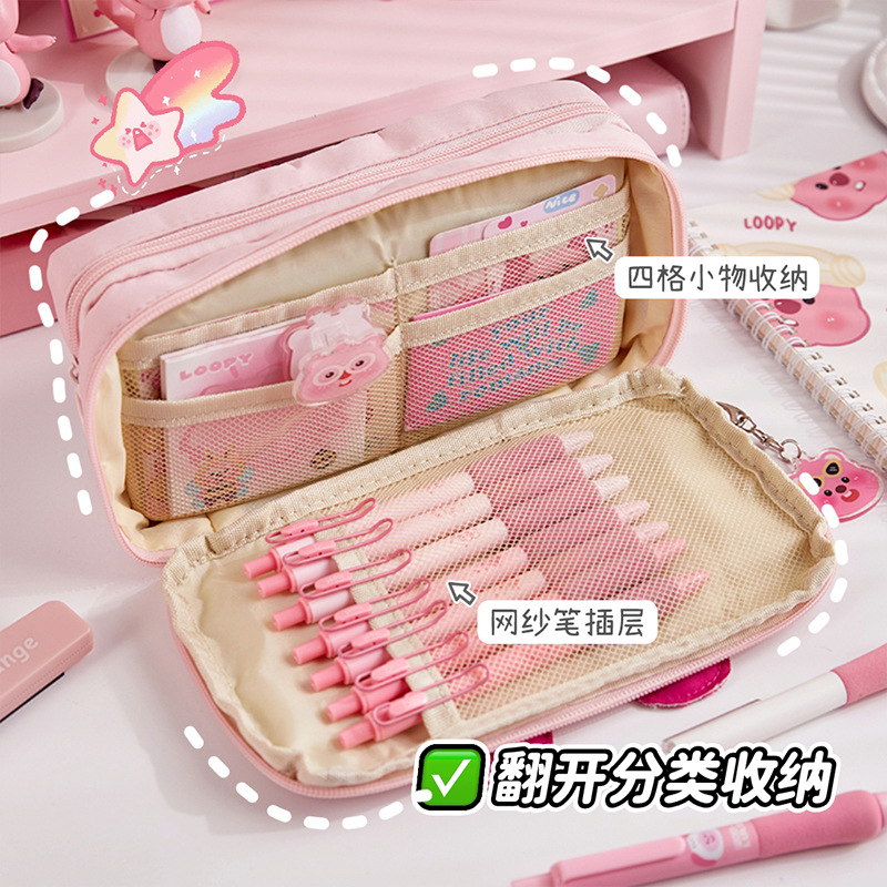 Cute castor bolsas de lápiz de orejas estereoscópicas estudiantes de alta capacidad bolsas de papelería plegables cajas de lápiz para niñas