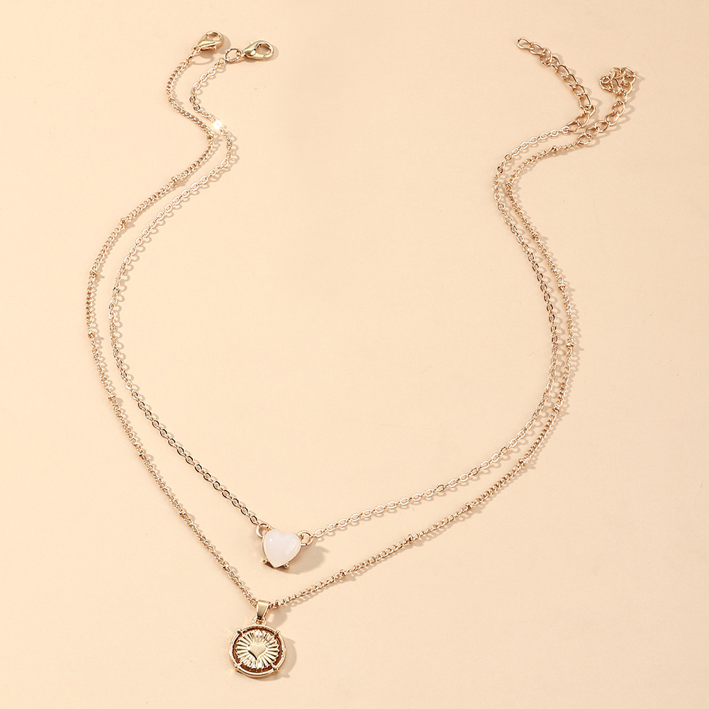 Retro Heart Stone Round Pendant Necklace 2 Pieces Set display picture 5