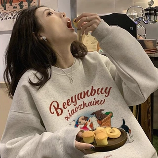奶fufu的正肩加绒卫衣女秋冬设计感小众灰色感圆领上衣超好看