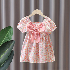 Girls' Summer Dress Pure Cotton Floral Peter Pan Collar Children's Princess Dress Short Sleeve Baby Girls Summer Clothing