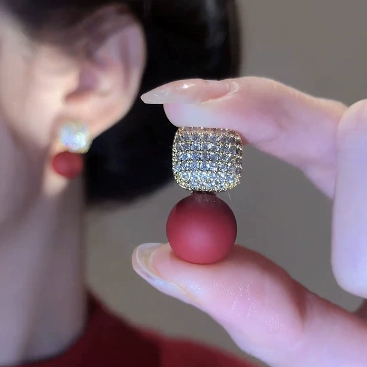 Серьги из циркона с жемчужиной, ретро красная серебряная игла, серебро 925 образец