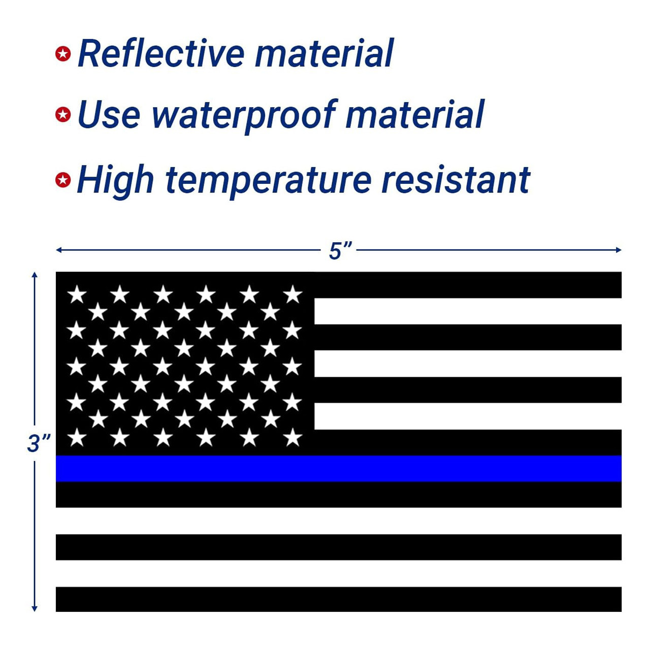 Línea azul delgada bandera de los Estados Unidos pegatinas reflectantes pegatinas de la bandera de los Estados Unidos pegatinas de la cola del automóvil portátil 3 paquetes