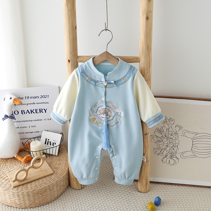 春季嬰兒連體衣寶寶哈衣百天滿月喜慶拜年服中國風新生兒衣服禮服